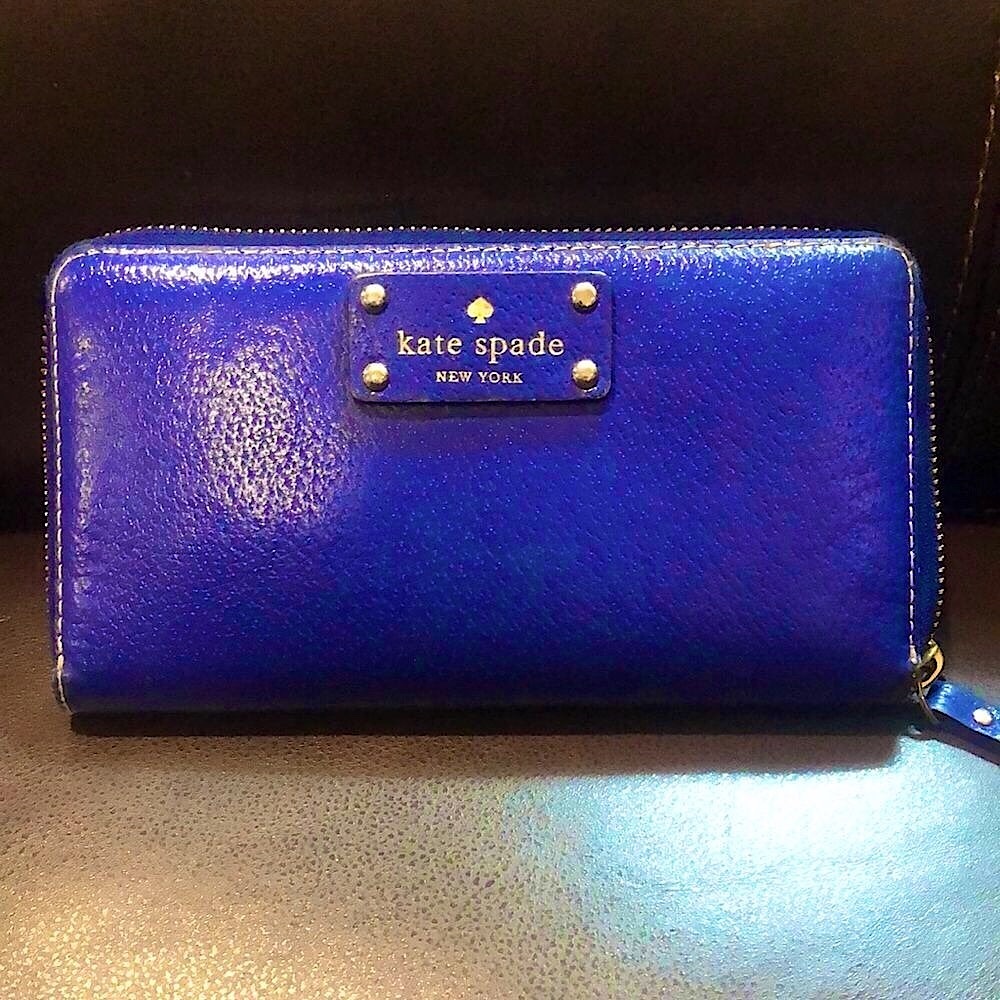 KATE SPADE Cobalt Blue Leather Full Zip Continental Wallet Excellent Condition